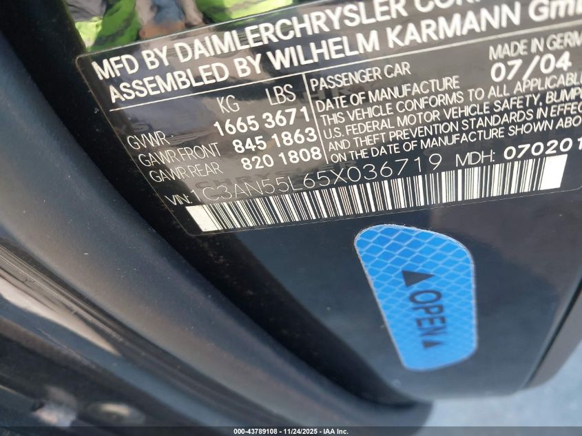 2005 Chrysler Crossfire VIN: 1C3AN55L65X036719 Lot: 43789108