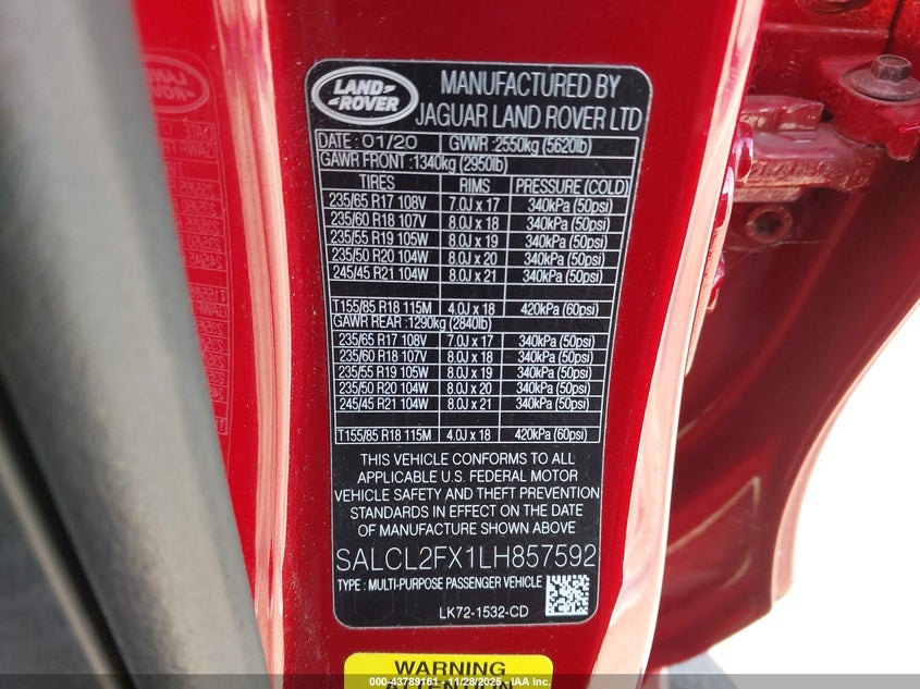 2020 Land Rover Discovery Sport R-Dynamic Se VIN: SALCL2FX1LH857592 Lot: 43789161