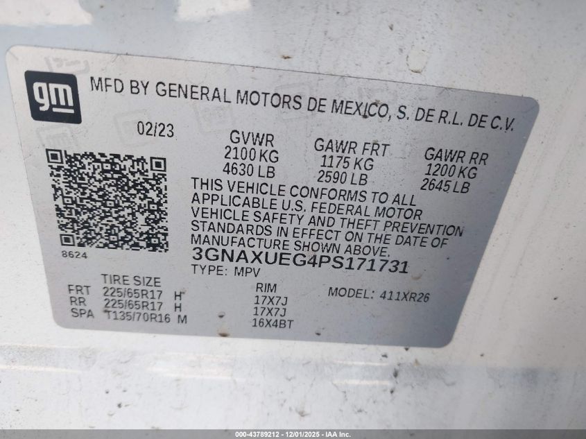 2023 Chevrolet Equinox Awd Lt VIN: 3GNAXUEG4PS171731 Lot: 43789212