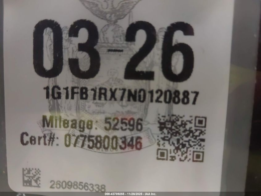 2022 Chevrolet Camaro Rwd 1Lt VIN: 1G1FB1RX7N0120887 Lot: 43789255