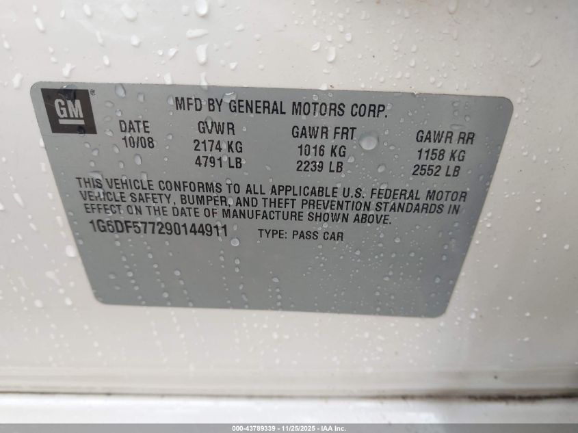 2009 Cadillac Cts Standard VIN: 1G6DF577290144911 Lot: 43789339