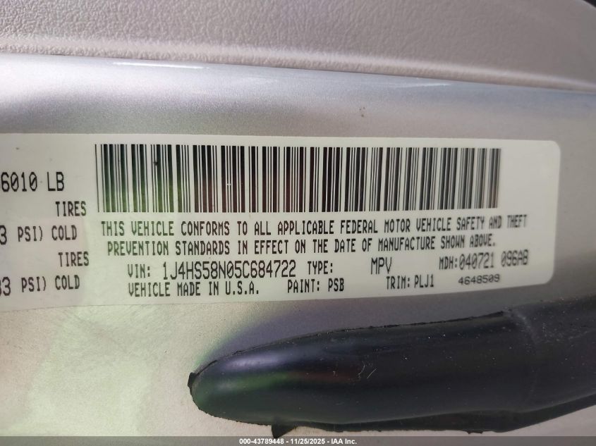 2005 Jeep Grand Cherokee Limited VIN: 1J4HS58N05C684722 Lot: 43789448