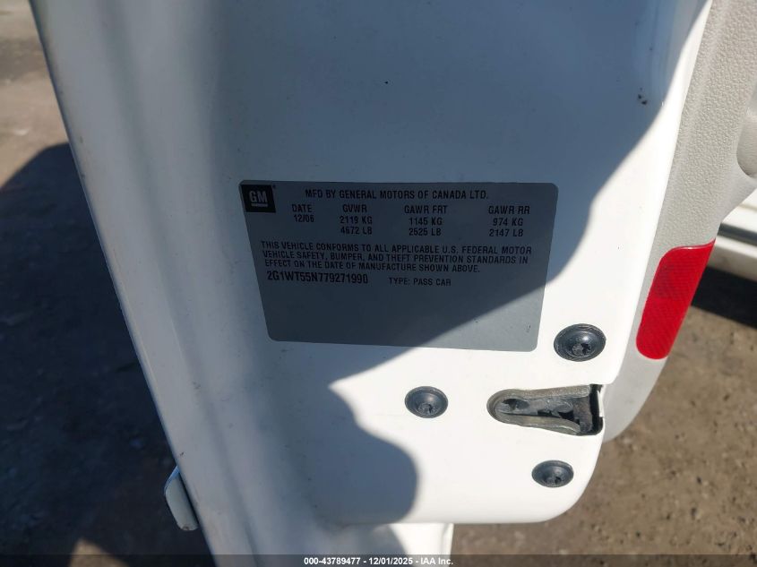 2007 Chevrolet Impala Lt VIN: 2G1WT55N779271990 Lot: 43789477