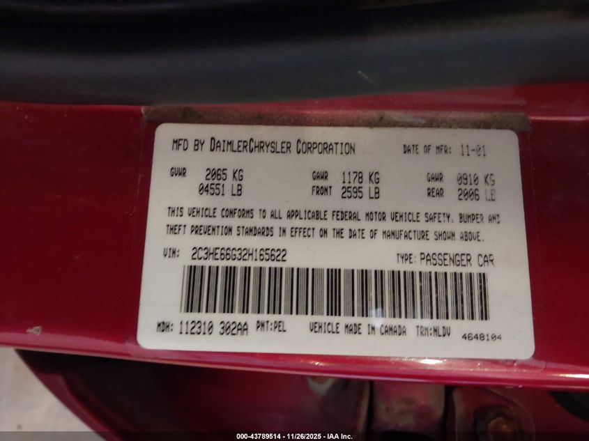 2002 Chrysler 300M VIN: 2C3HE66G32H165622 Lot: 43789514