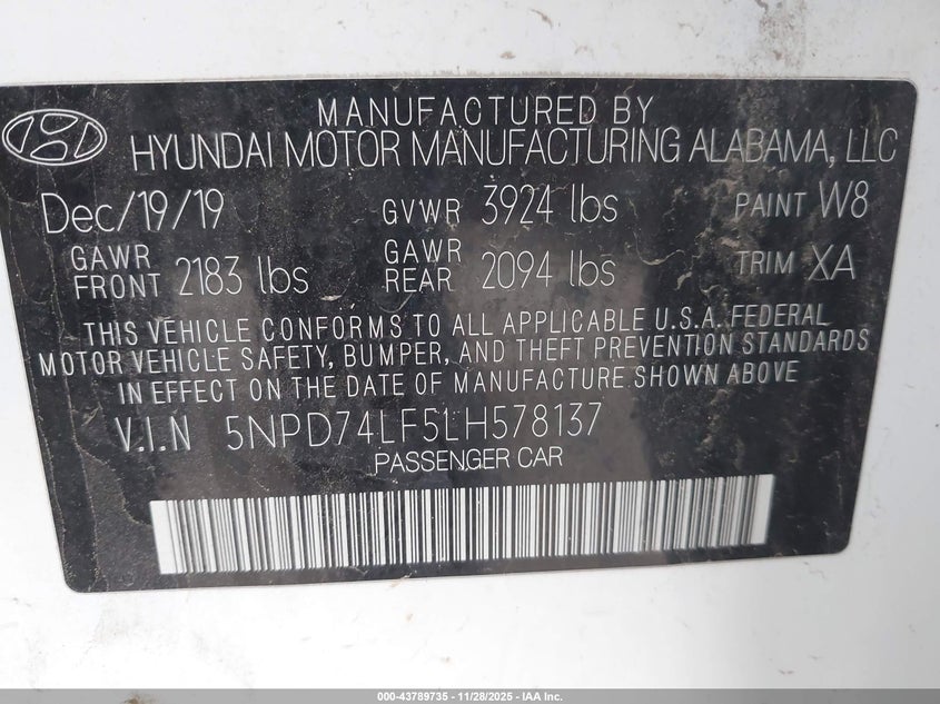 5NPD74LF5LH578137 2020 HYUNDAI ELANTRA photo no. 9
