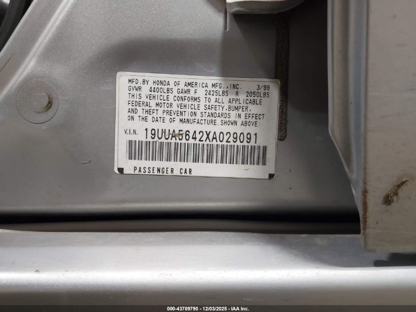 1999 Acura Tl 3.2 VIN: 19UUA5642XA029091 Lot: 43789790