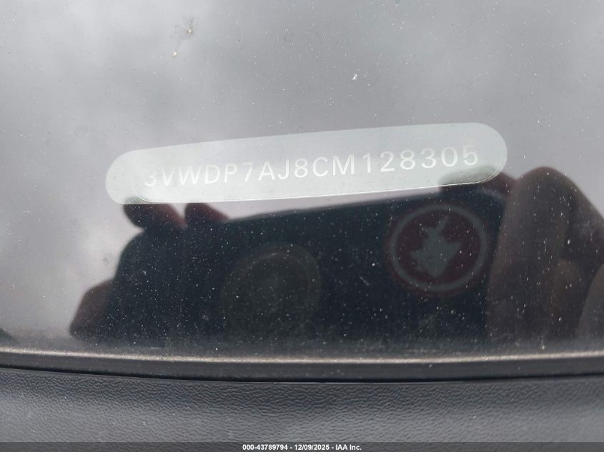 2012 Volkswagen Jetta 2.5L Se VIN: 3VWDP7AJ8CM128305 Lot: 43789794