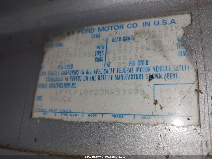 1983 Ford F100 VIN: 1FTCF10Y2DNA53993 Lot: 43789878