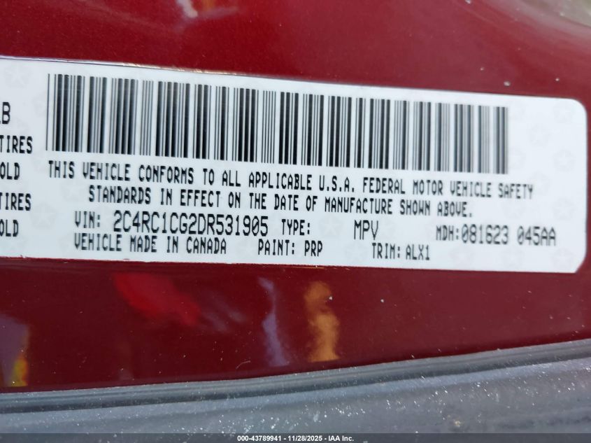 2013 Chrysler Town & Country Touring-L VIN: 2C4RC1CG2DR531905 Lot: 43789941