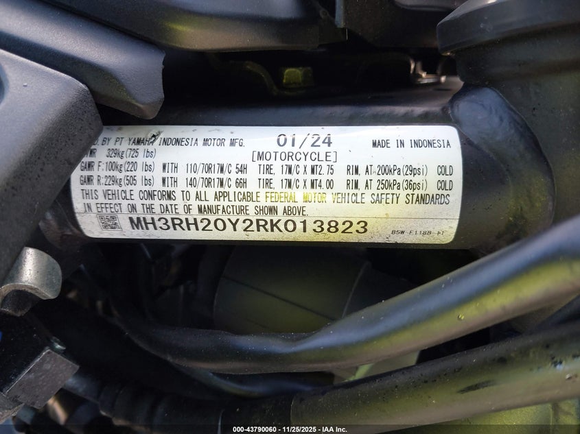 2024 Yamaha Mt-03 VIN: MH3RH20Y2RK013823 Lot: 43790060