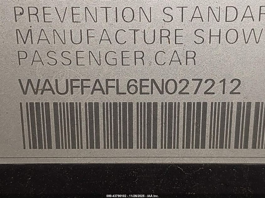 2014 Audi A4 2.0T Premium VIN: WAUFFAFL6EN027212 Lot: 43790102