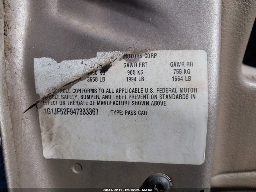 2004 Chevrolet Cavalier Ls VIN: 1G1JF52F947333367 Lot: 43790141