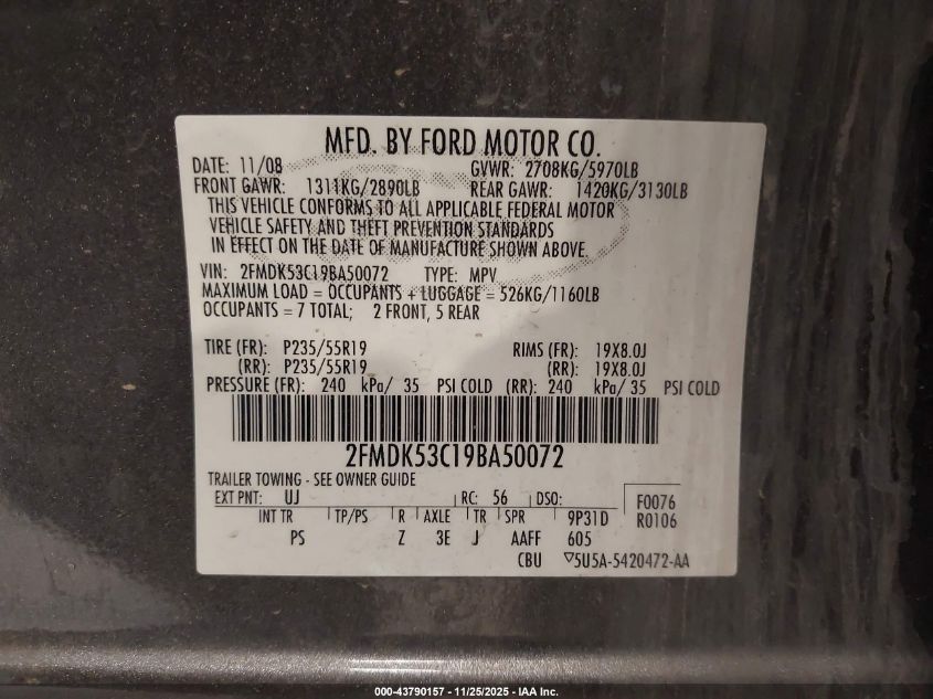 2009 Ford Flex Limited VIN: 2FMDK53C19BA50072 Lot: 43790157