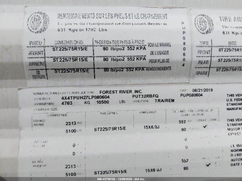 2020 Puma Puma VIN: 4X4TPUH27LP080604 Lot: 43790182