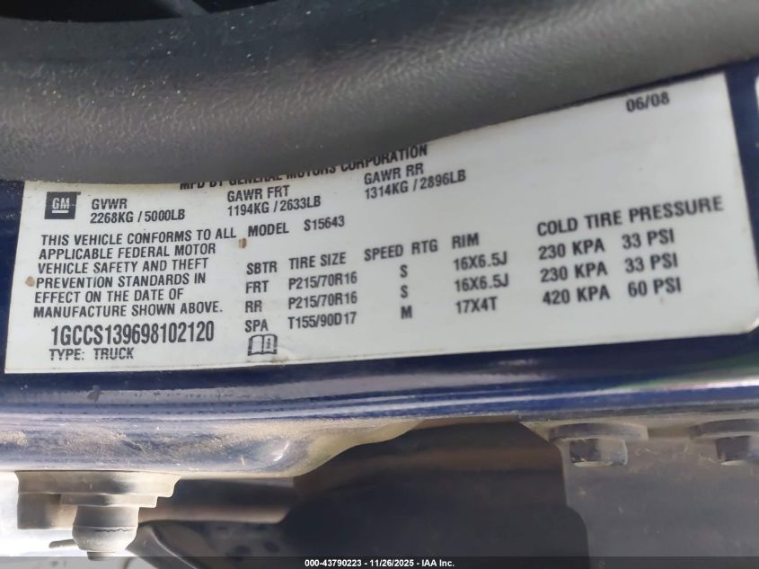 2009 Chevrolet Colorado Lt VIN: 1GCCS139698102120 Lot: 43790223