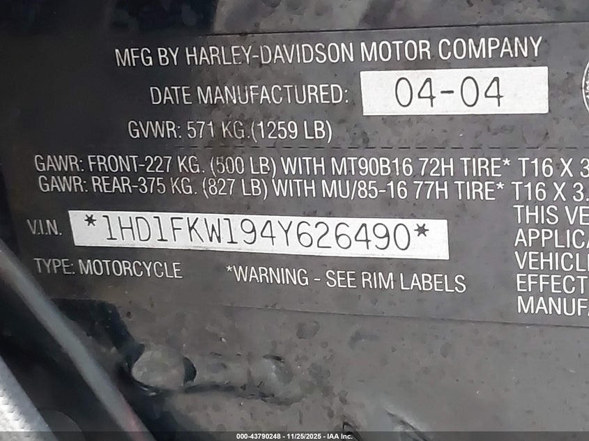 2004 Harley-Davidson Flhtci Shrine VIN: 1HD1FKW194Y626490 Lot: 43790248