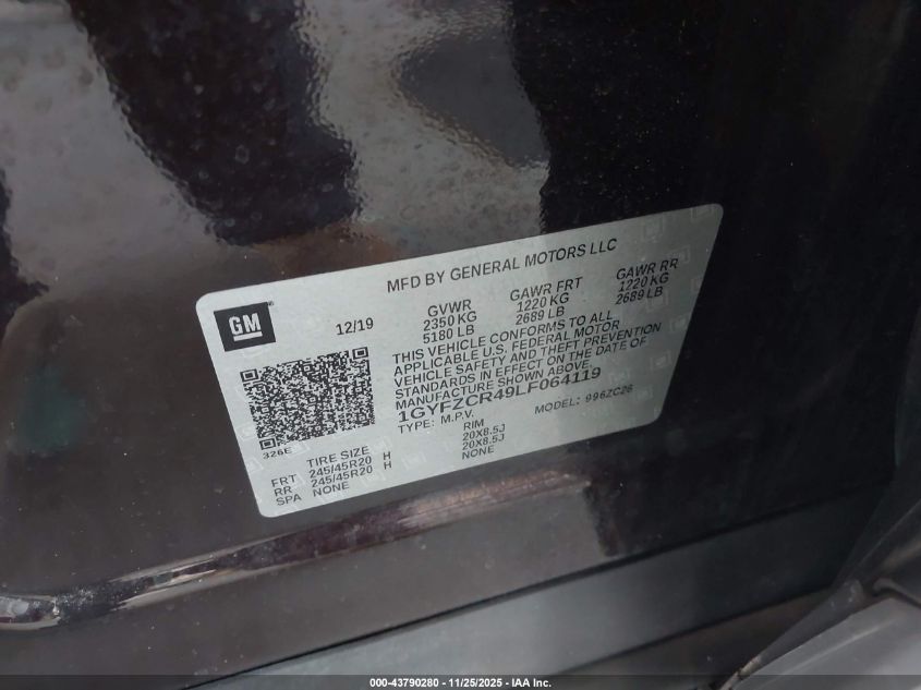 2020 Cadillac Xt4 Fwd Premium Luxury VIN: 1GYFZCR49LF064119 Lot: 43790280