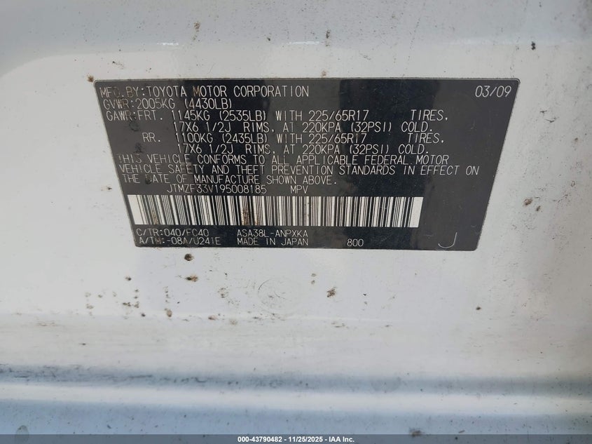 JTMZF33V195008185 2009 TOYOTA RAV 4 photo no. 9
