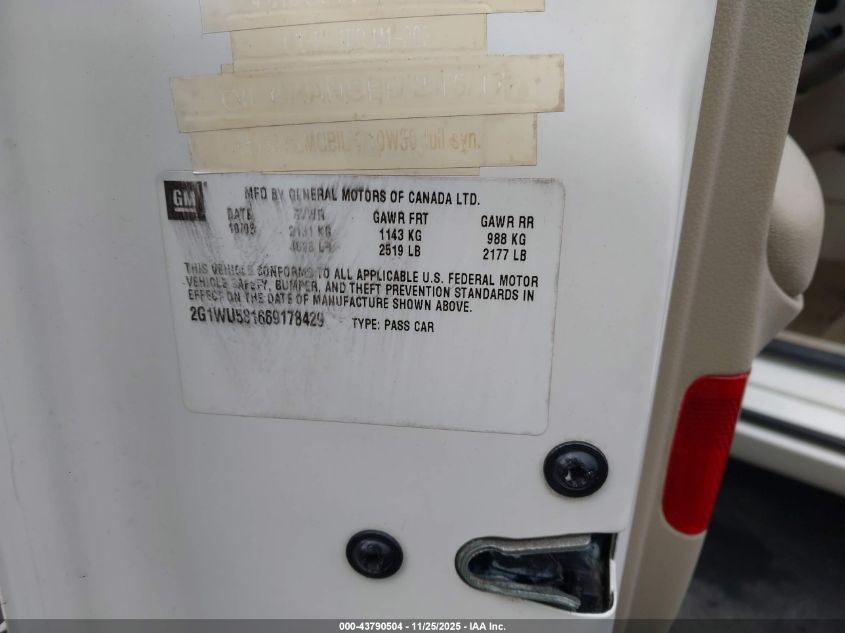 2006 Chevrolet Impala Ltz VIN: 2G1WU581669178429 Lot: 43790504