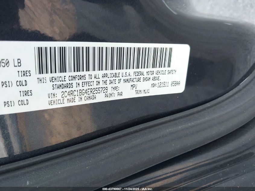 2014 Chrysler Town & Country Touring VIN: 2C4RC1BG4ER255729 Lot: 43790567