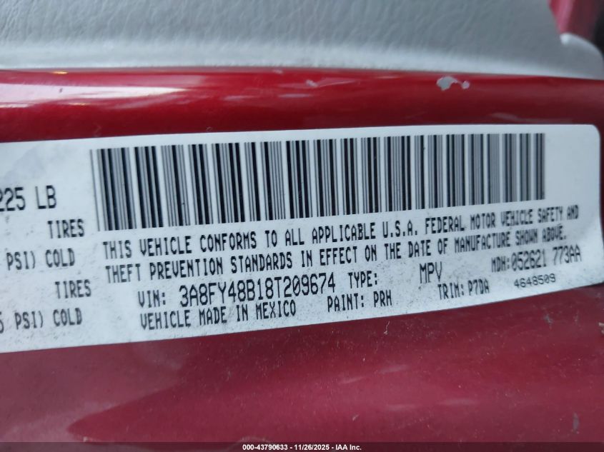 2008 Chrysler Pt Cruiser Lx VIN: 3A8FY48B18T209674 Lot: 43790633