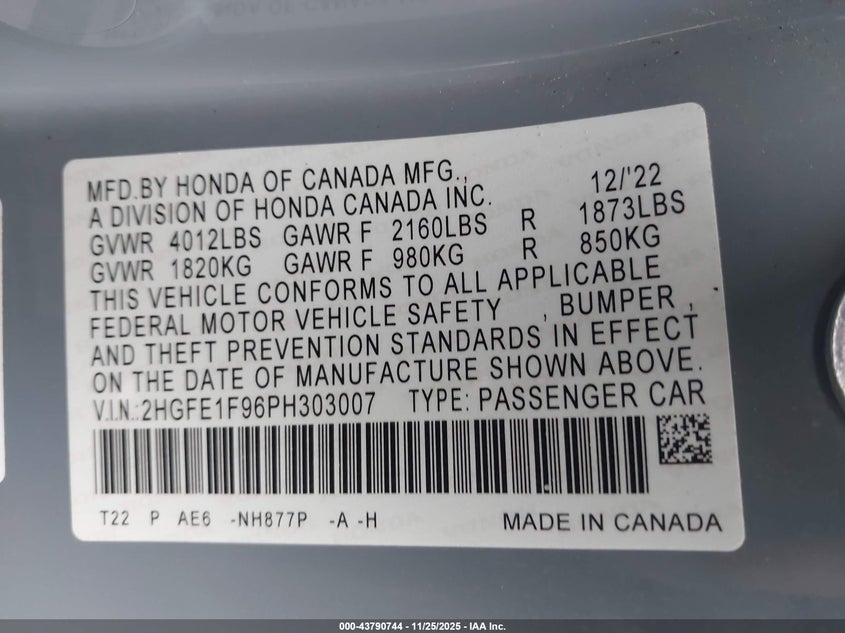 2HGFE1F96PH303007 2023 HONDA CIVIC photo no. 9