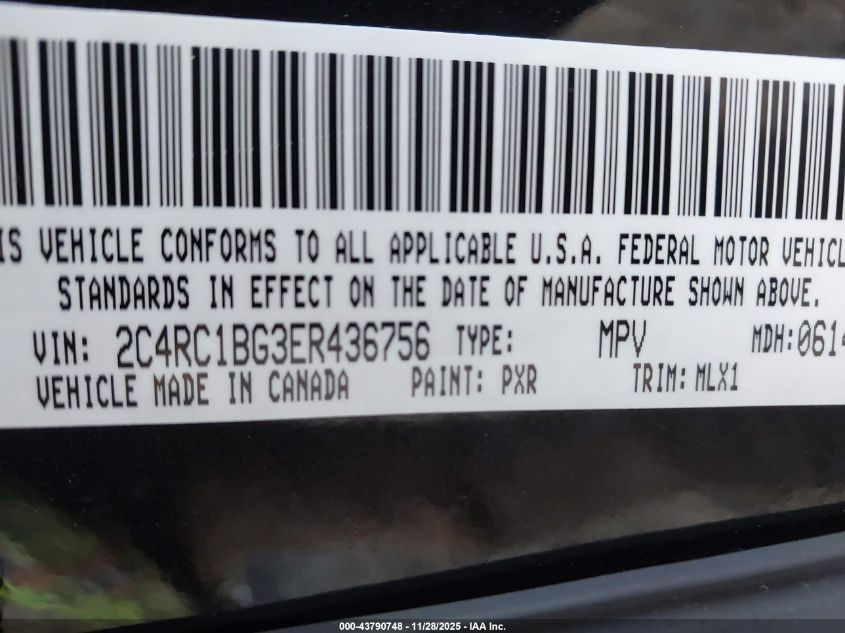 2014 Chrysler Town & Country Touring VIN: 2C4RC1BG3ER436756 Lot: 43790748