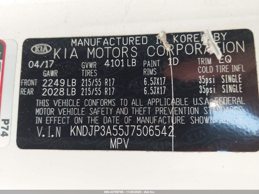 2018 Kia Soul + VIN: KNDJP3A55J7506542 Lot: 43790768