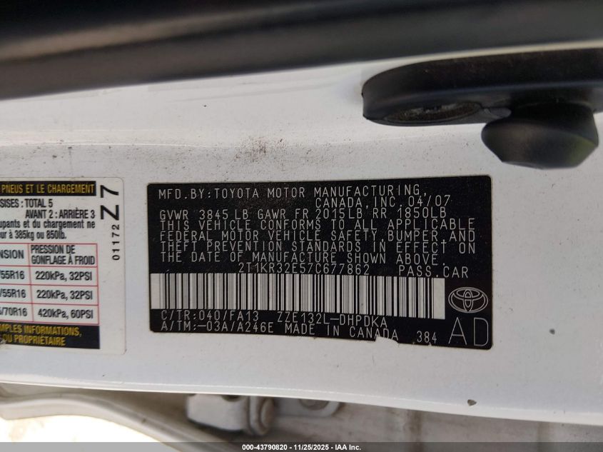 2007 Toyota Matrix VIN: 2T1KR32E57C677862 Lot: 43790820