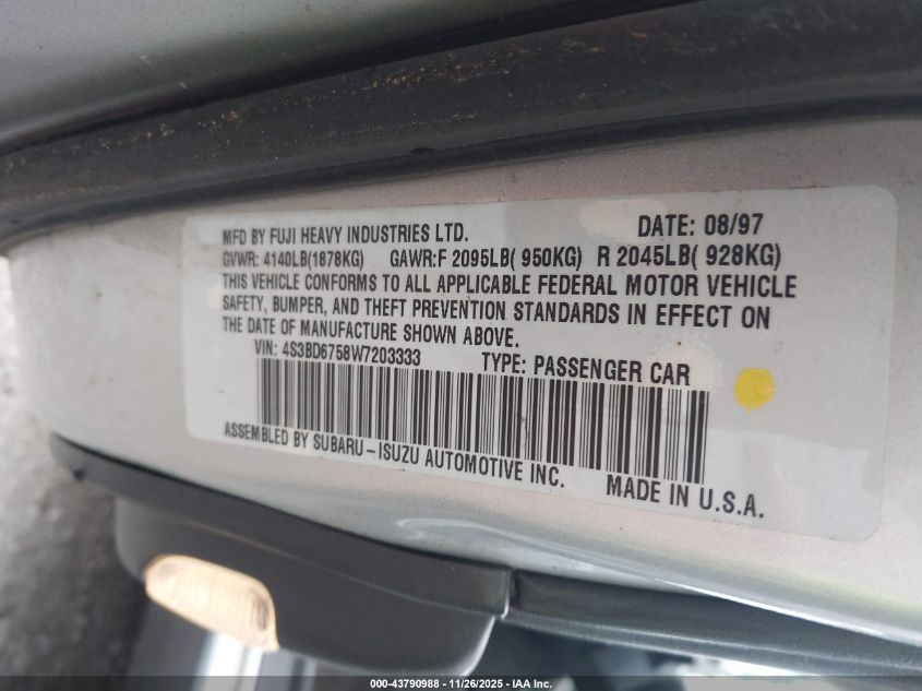 1998 Subaru Legacy Gt/Gt Limited VIN: 4S3BD6758W7203333 Lot: 43790988