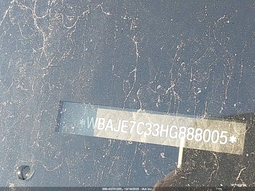 2017 BMW 540I xDrive VIN: WBAJE7C33HG888005 Lot: 43791259