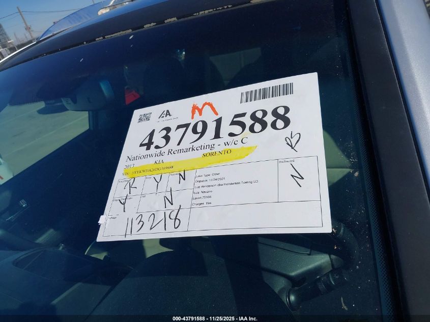 2013 Kia Sorento Sx V6 VIN: 5XYKWDA26DG369668 Lot: 43791588