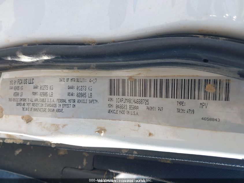 2017 Jeep Cherokee Sport 4X4 VIN: 1C4PJMAB1HW668725 Lot: 43791626