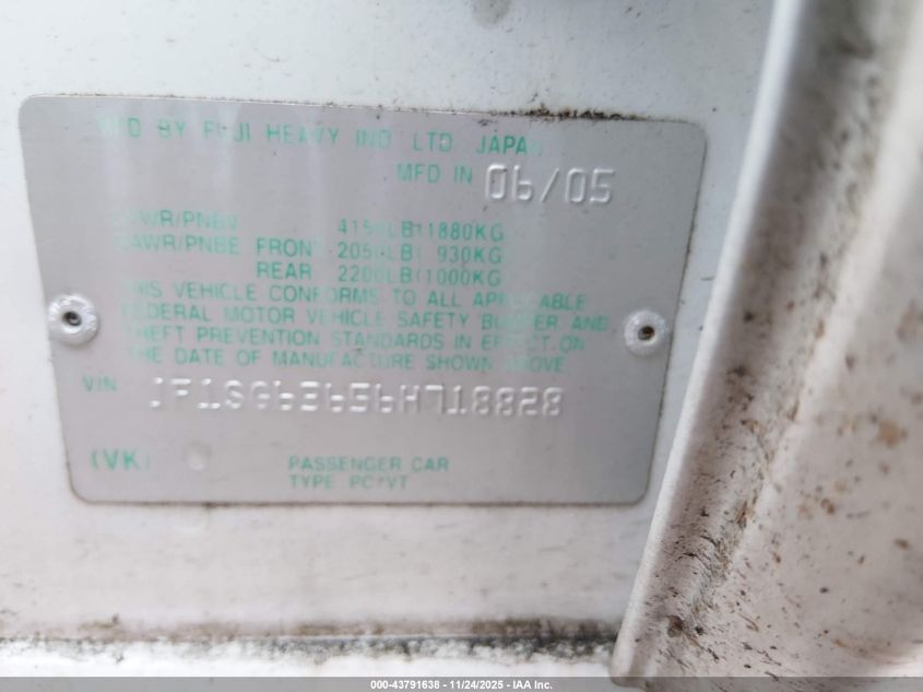 2006 Subaru Forester 2.5X VIN: JF1SG63656H718828 Lot: 43791638