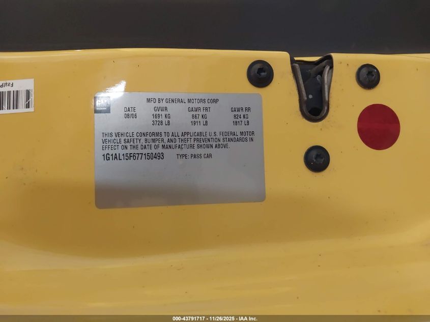 2007 Chevrolet Cobalt Lt VIN: 1G1AL15F677150493 Lot: 43791717