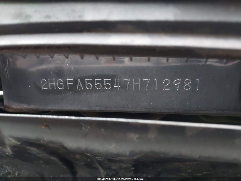 2007 Honda Civic Si VIN: 2HGFA55547H712981 Lot: 43791733