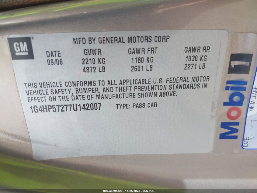 2007 Buick Lucerne Cx VIN: 1G4HP57277U142007 Lot: 43791820