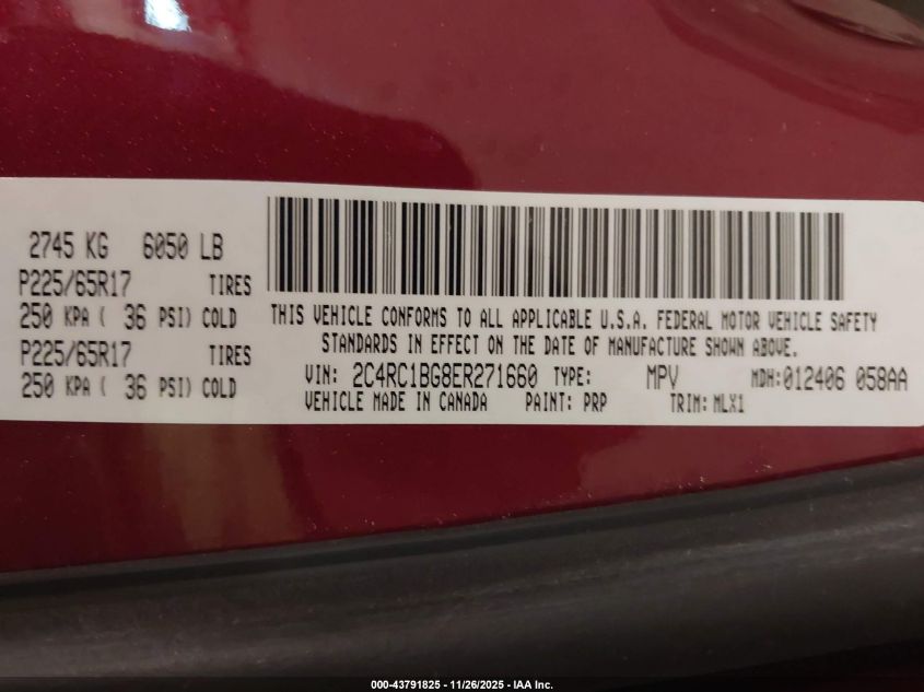 2014 Chrysler Town & Country Touring VIN: 2C4RC1BG8ER271660 Lot: 43791825