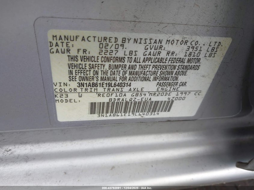 3N1AB61E19L640314 2009 NISSAN SENTRA photo no. 9