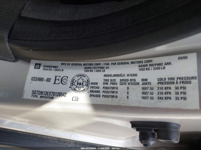 2007 Hummer H3 Suv VIN: 5GTDN13EX78128542 Lot: 43792254