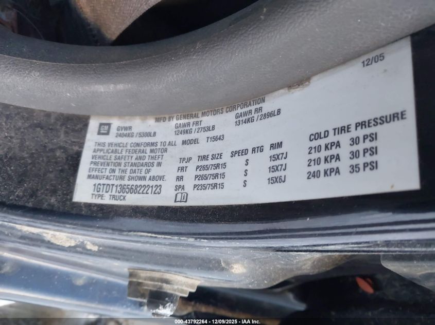 1GTDT136568222123 2006 GMC CANYON photo no. 9