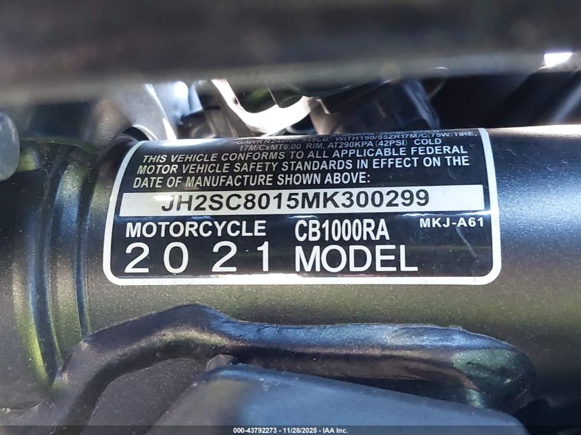 2021 Honda Cb1000 Ra VIN: JH2SC8015MK300299 Lot: 43792273