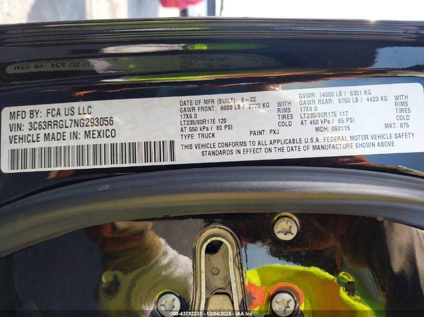 2022 Ram 3500 Tradesman 4X4 8' Box VIN: 3C63RRGL7NG293056 Lot: 43792331