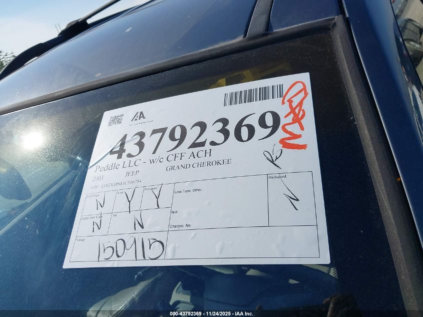 2001 Jeep Grand Cherokee Laredo VIN: 1J4GX48S81C516754 Lot: 43792369