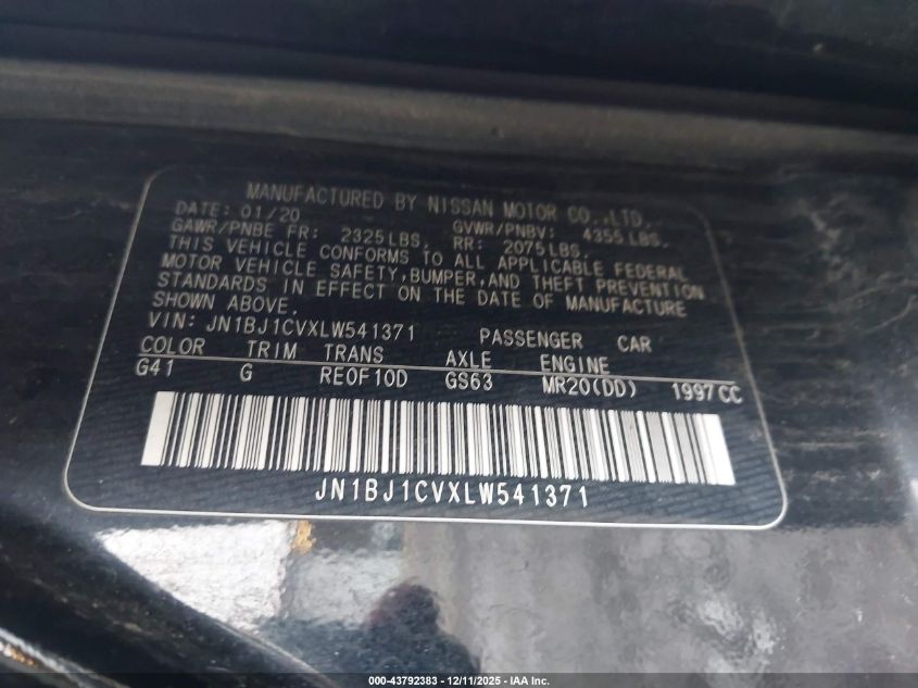 2020 Nissan Rogue Sport S Fwd Xtronic Cvt VIN: JN1BJ1CVXLW541371 Lot: 43792383