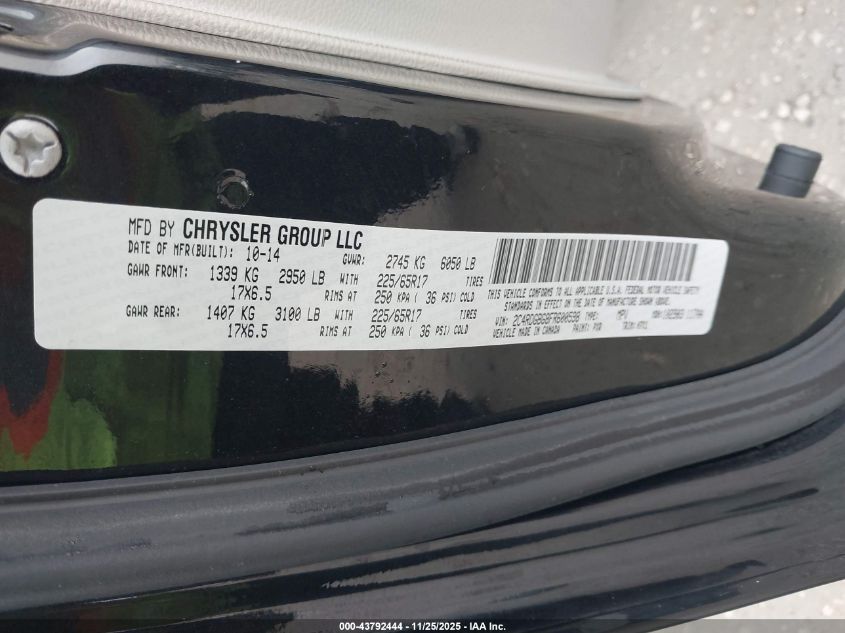 2015 Dodge Grand Caravan American Value Pkg VIN: 2C4RDGBG8FR600598 Lot: 43792444