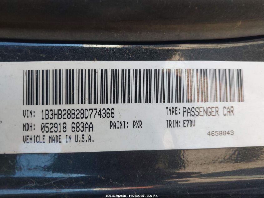 2008 Dodge Caliber Se VIN: 1B3HB28B28D774366 Lot: 43792458