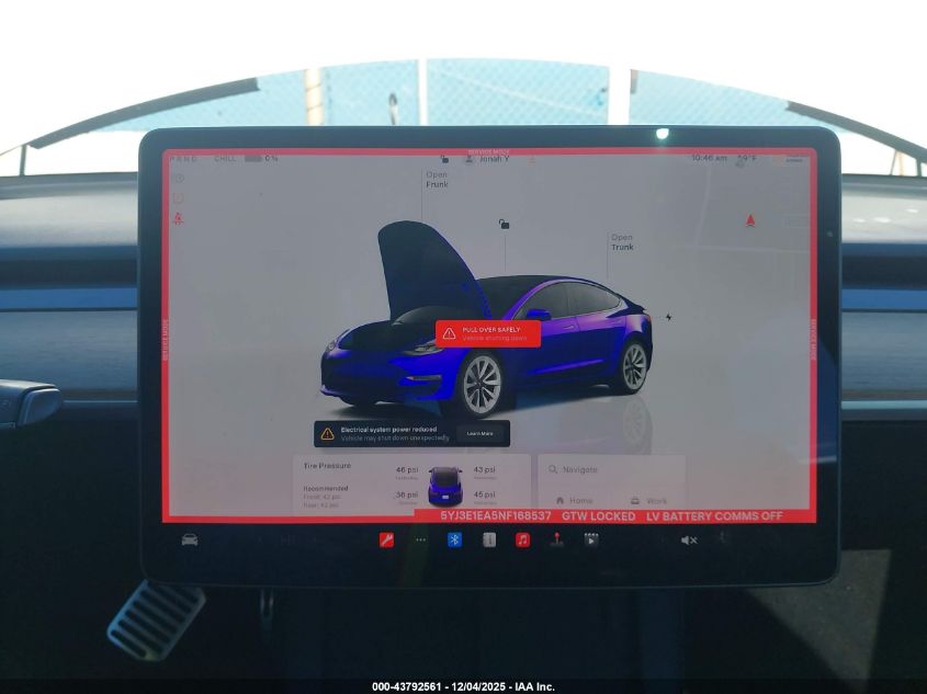 2022 Tesla Model 3 Rear-Wheel Drive VIN: 5YJ3E1EA5NF168537 Lot: 43792561