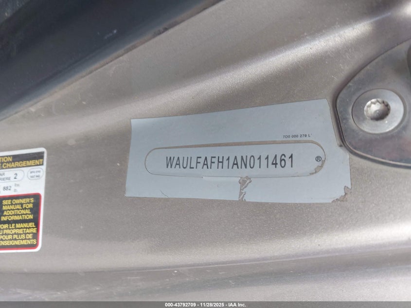 2010 Audi A5 2.0T Premium VIN: WAULFAFH1AN011461 Lot: 43792709