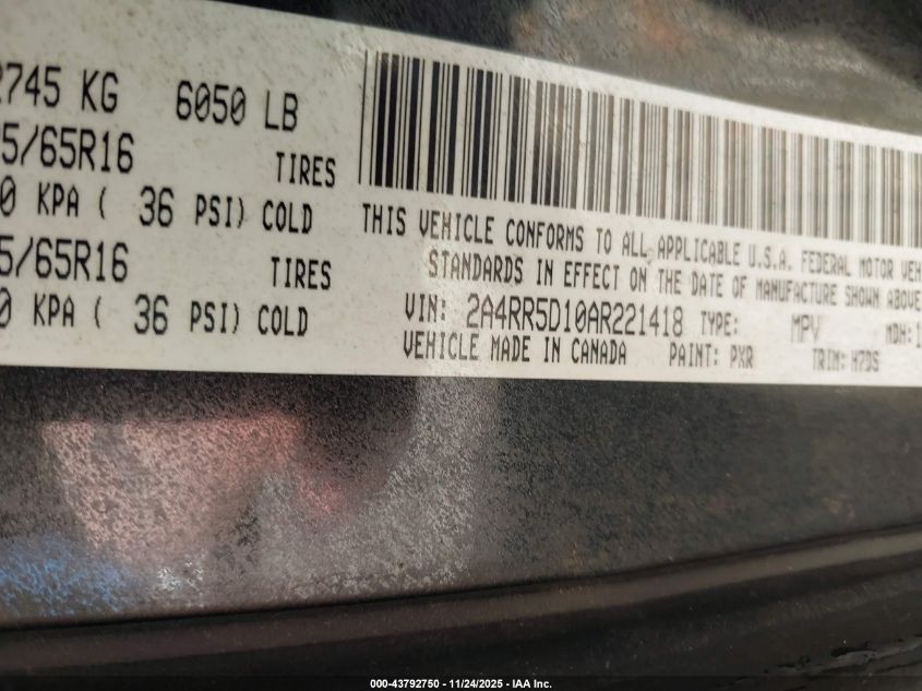 2010 Chrysler Town & Country Touring VIN: 2A4RR5D10AR221418 Lot: 43792750